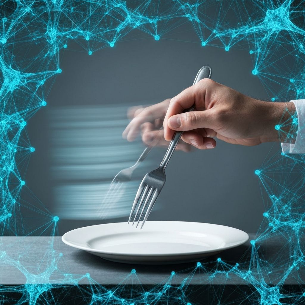 Hand holding fork showing repetition and automaticity concept