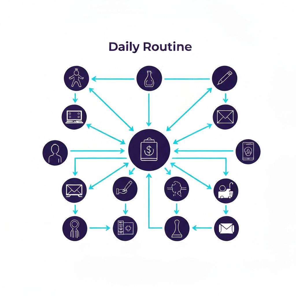 Sequential routine actions connected with arrows